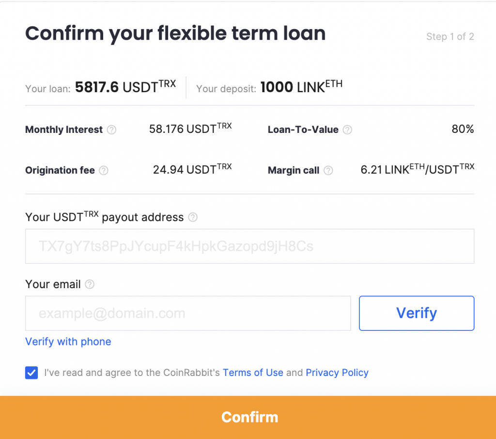 Confirm your Chainlink loan