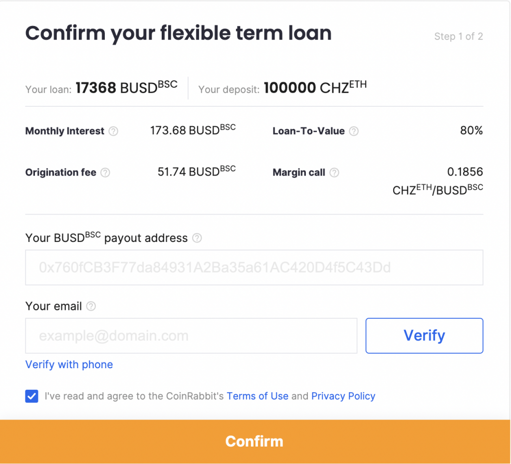 Confirm your Chiliz loan