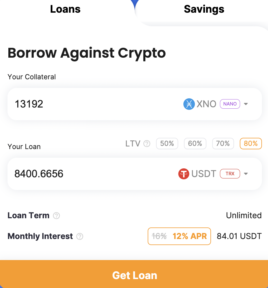 XNO loan calculator on CoinRabbit