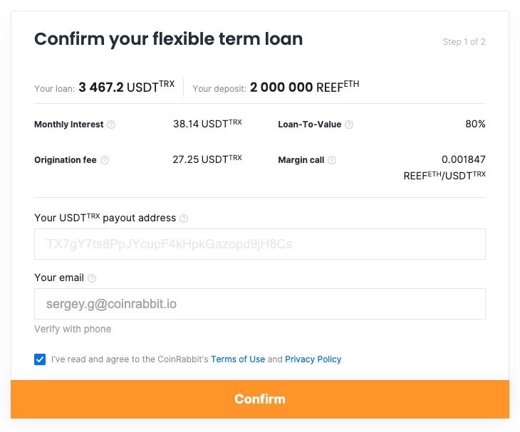 REEF crypto loan